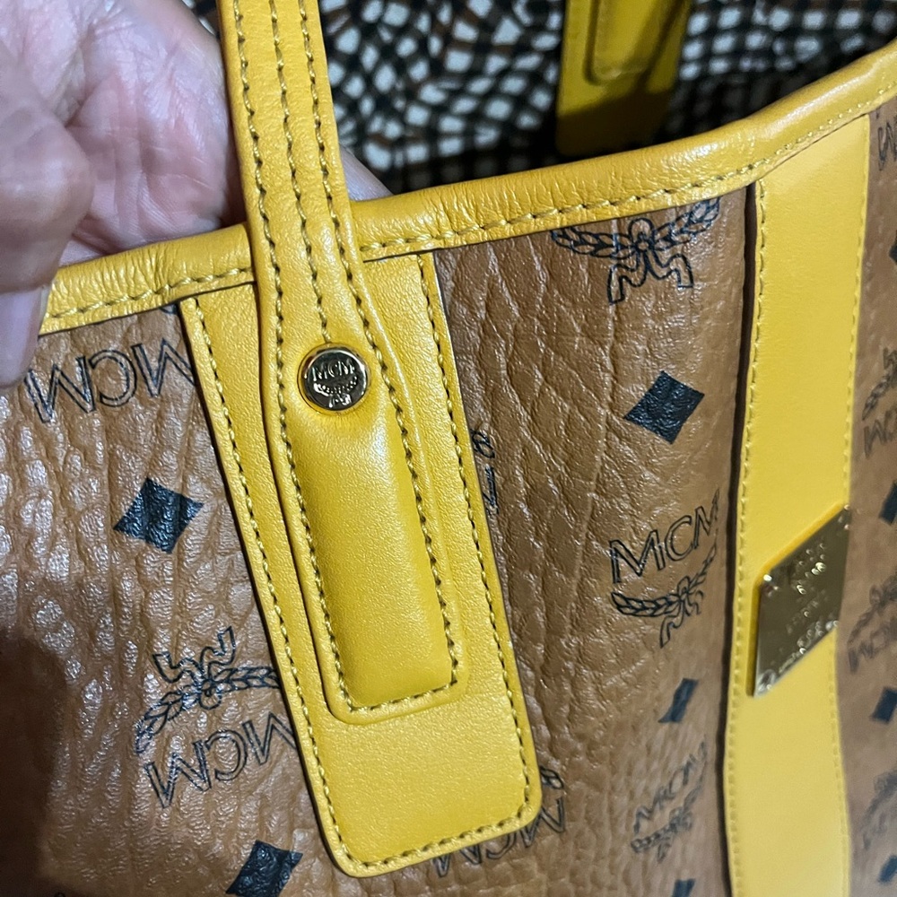 MCM Visetos Shopper Tote Bag Cognac with Signature Monogram- Tan/Yellow - Picture 10 of 12